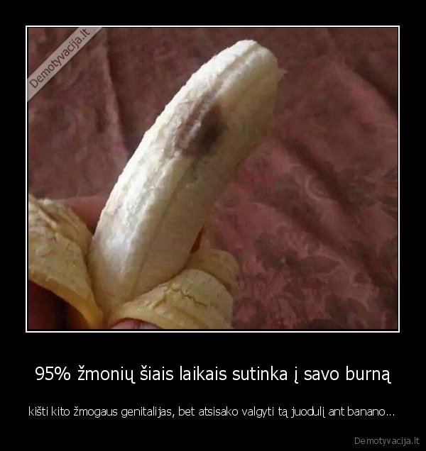 95% žmonių šiais laikais sutinka į savo burną - kišti kito žmogaus genitalijas, bet atsisako valgyti tą juodulį ant banano...